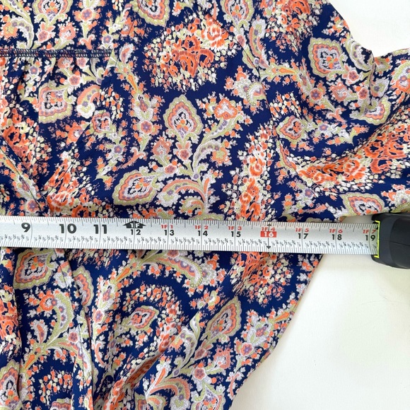 Lush Womens Navy Peach Paisley Print Wrap Mini Dress Flare 3/4 Sleeve Size Small - Picture 10 of 13